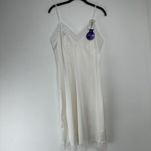 Vintage Sears Slip Dress Size 38 White Satin Lace Dead Stock
